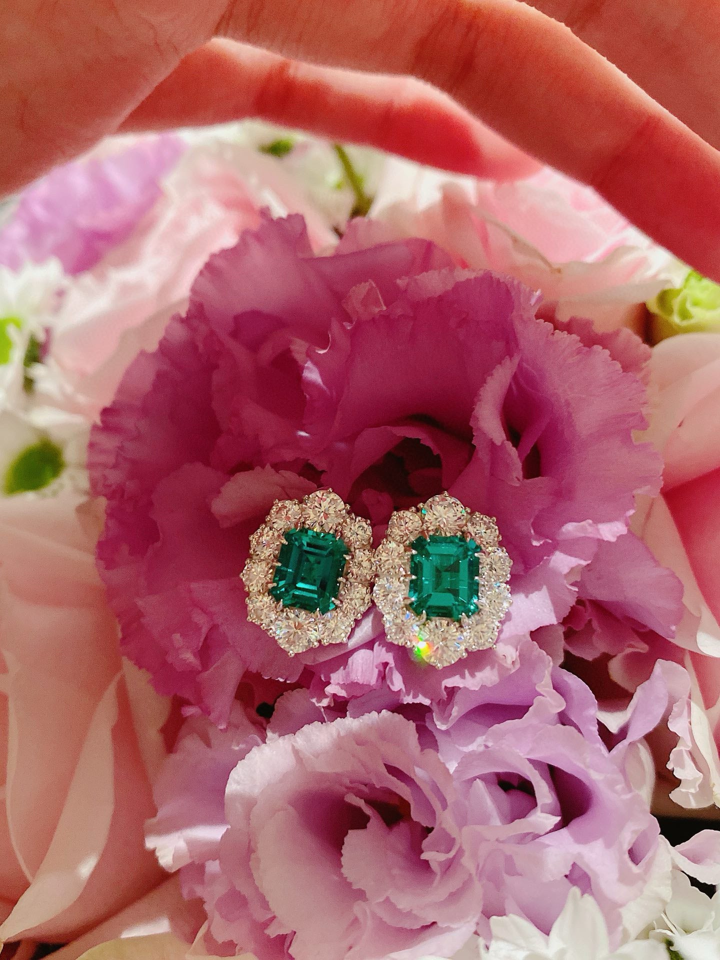 2.2ct Emerald Oasis Diamond Pendant, Earrings Set