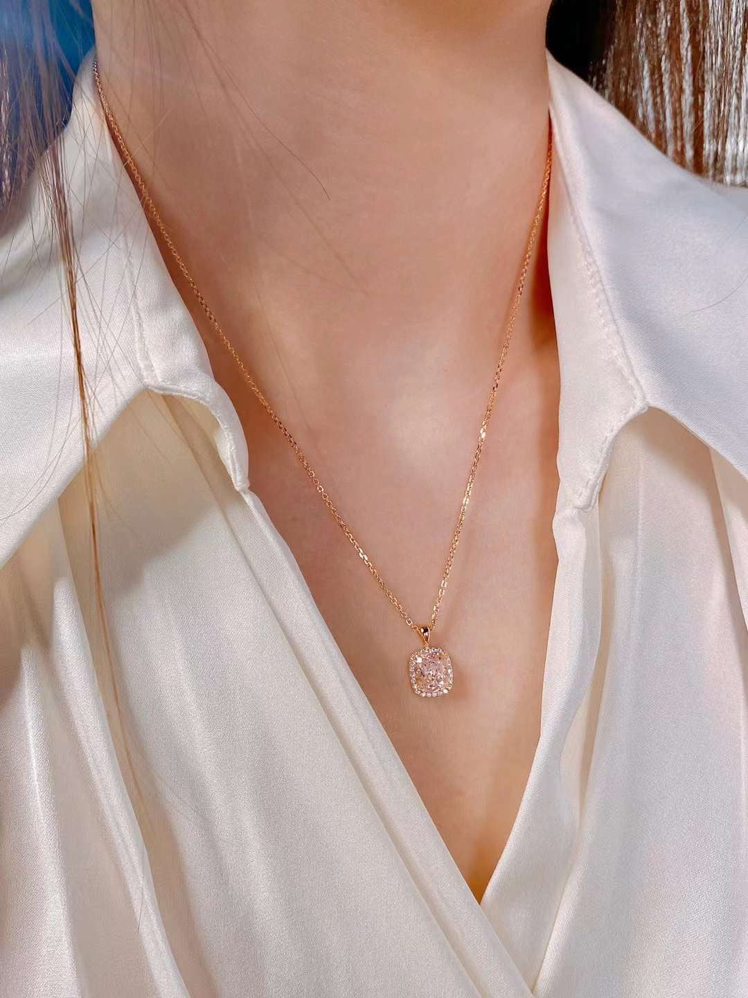Elegant Pink Gemstone Encircled Earrings, Necklace Set