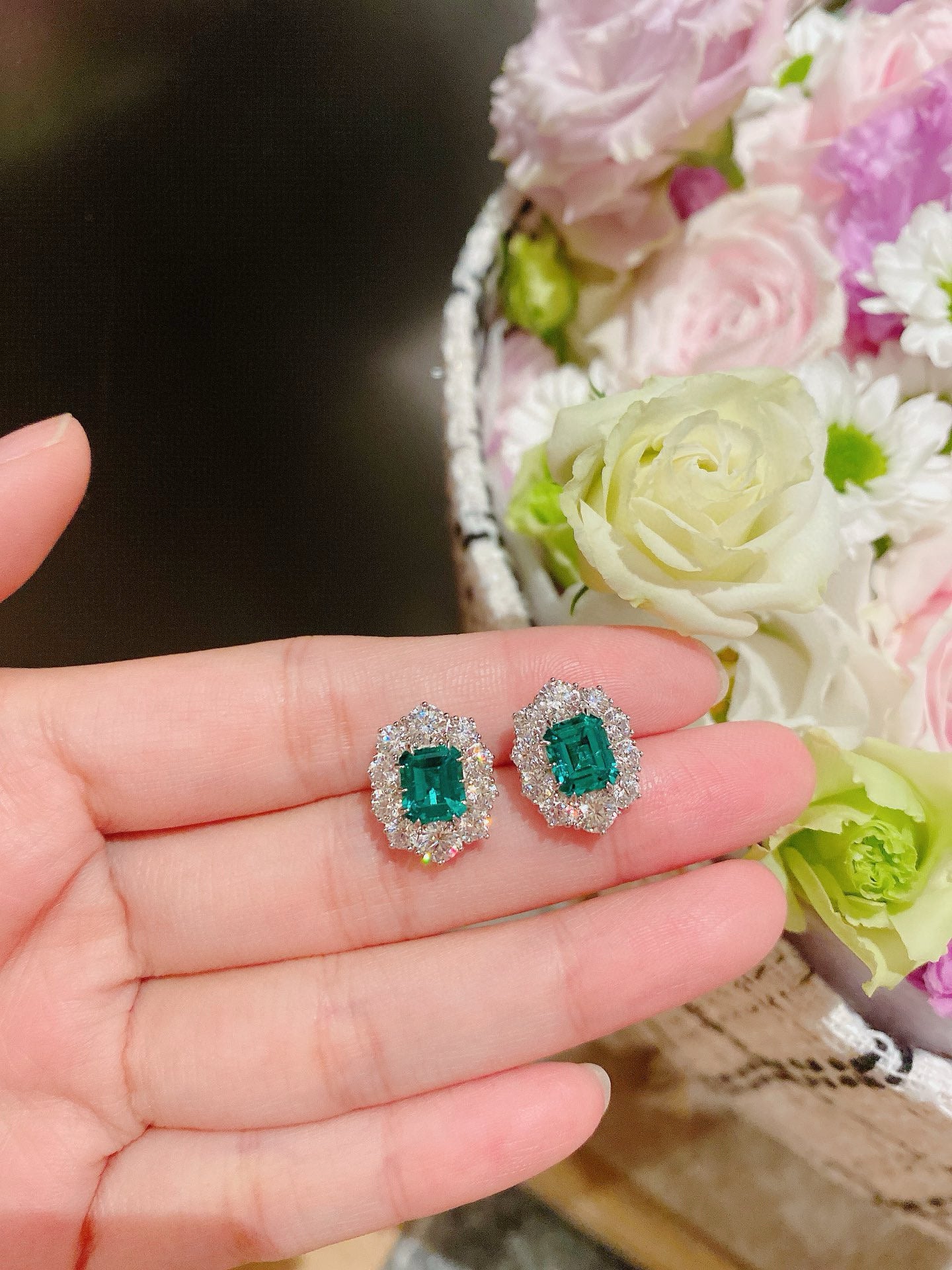 2.2ct Emerald Oasis Diamond Pendant, Earrings Set