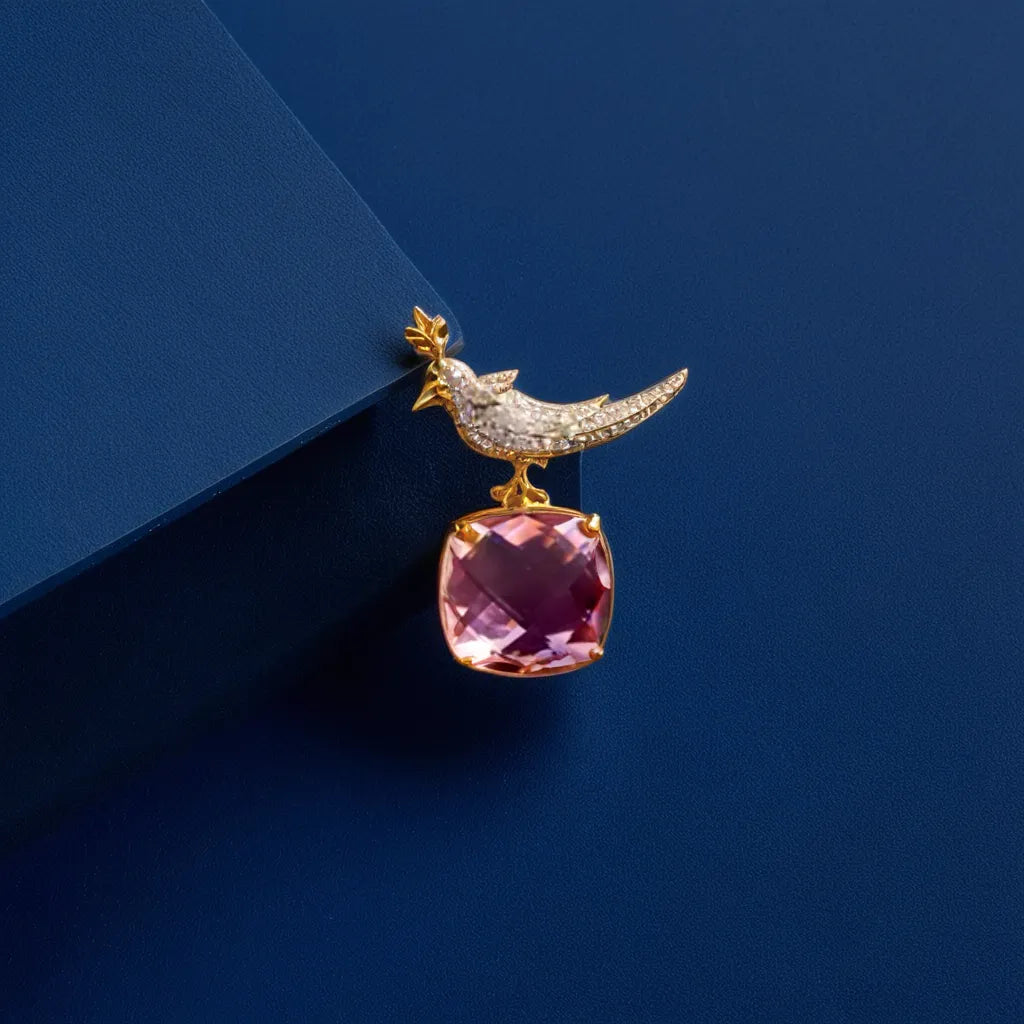 Gyn&Joy Flying Dove Crystal Rhinestone Brooch Pin – Aurora Borealis Blue, Alloy Metal, For Clothing & Hats