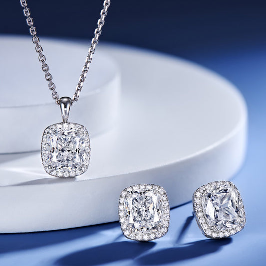 Serene Radiance Cushion Pendant and Earrings Set