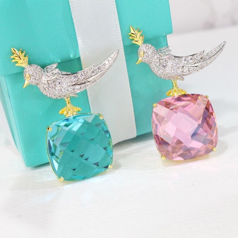 Celestial Pink Crystal Bird Brooch