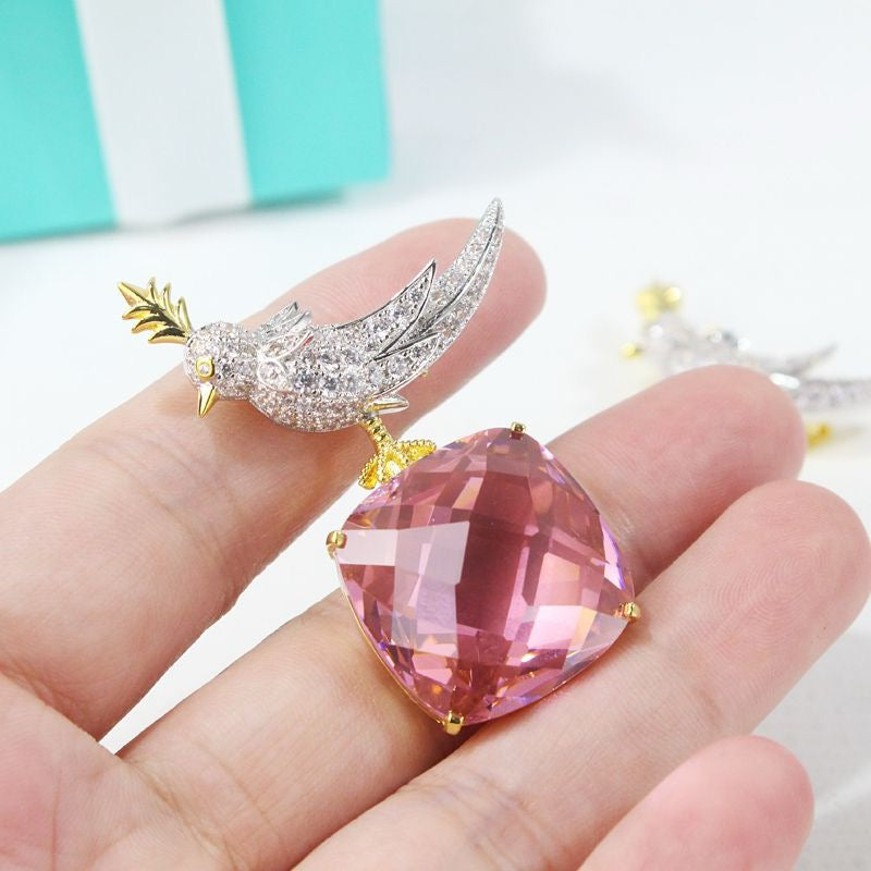 Celestial Pink Crystal Bird Brooch