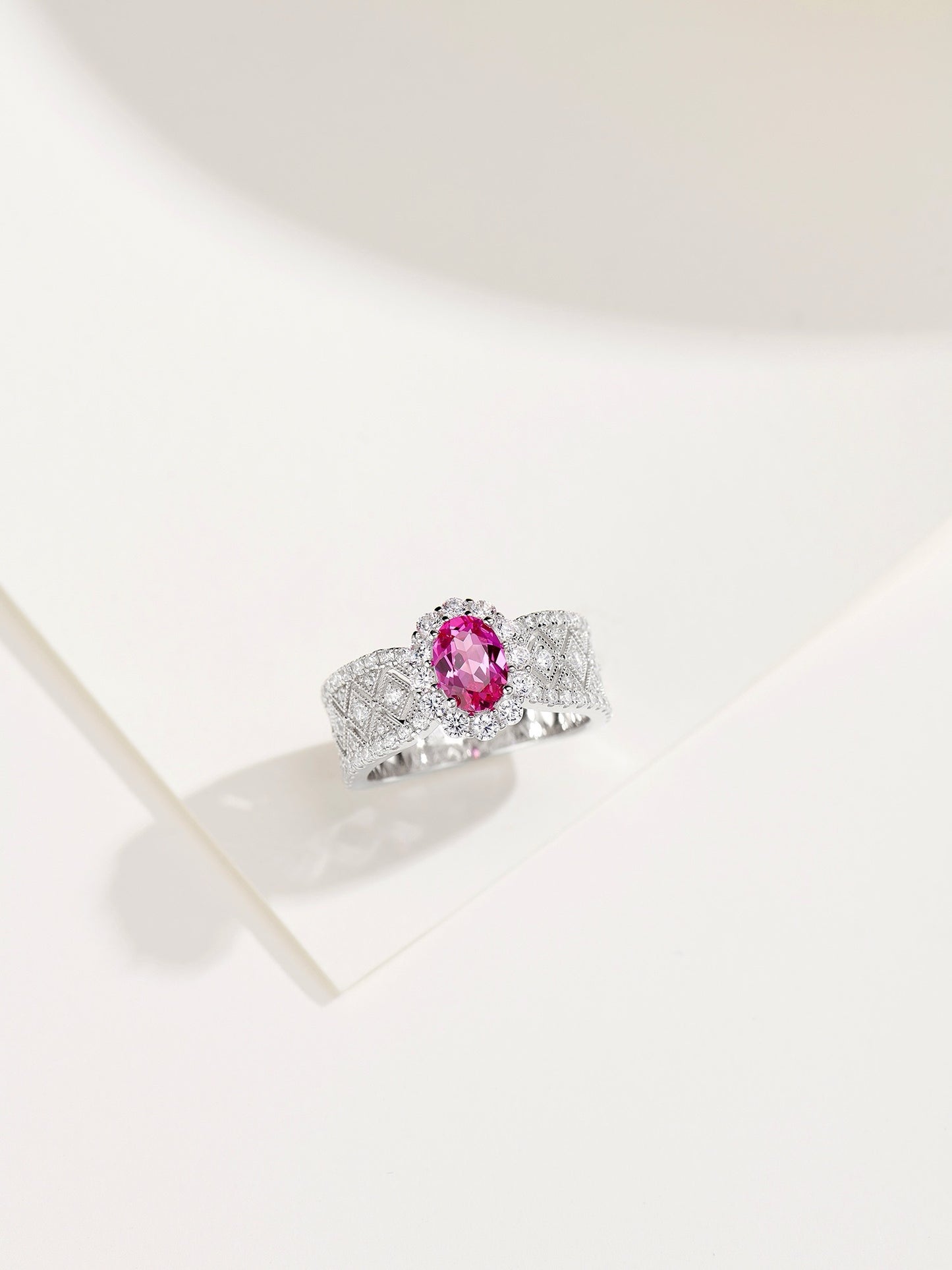 Radiant Pink Tourmaline Art Deco Ring