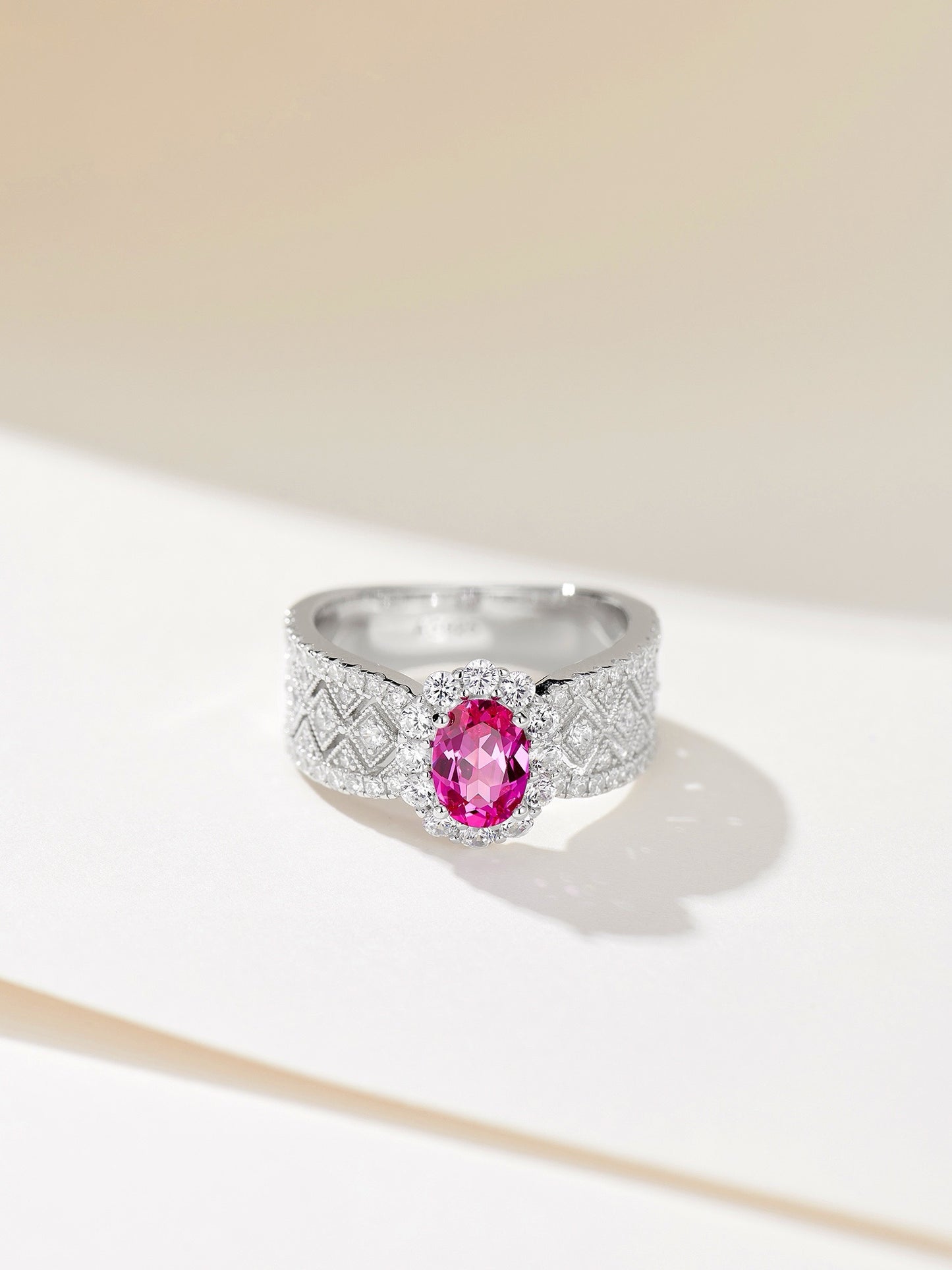 Radiant Pink Tourmaline Art Deco Ring