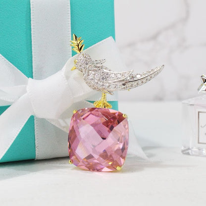 Celestial Pink Crystal Bird Brooch