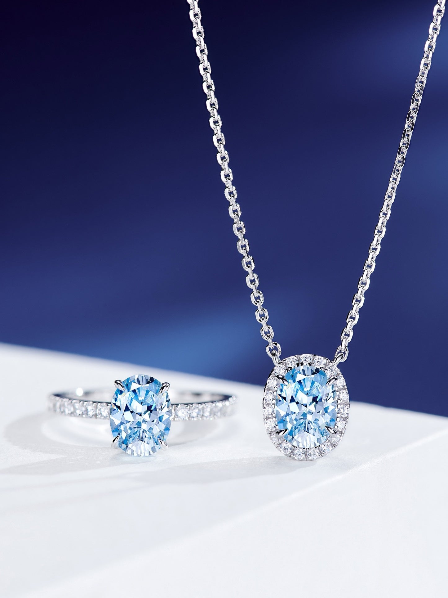 Azure Dream Solitaire Ring and Necklace Set