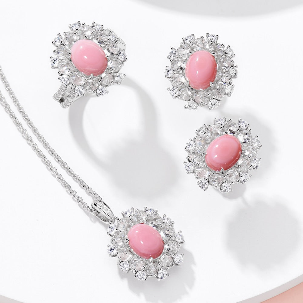 Blush Bloom Diamond Jewelry Ring, Earrings and Necklace Set