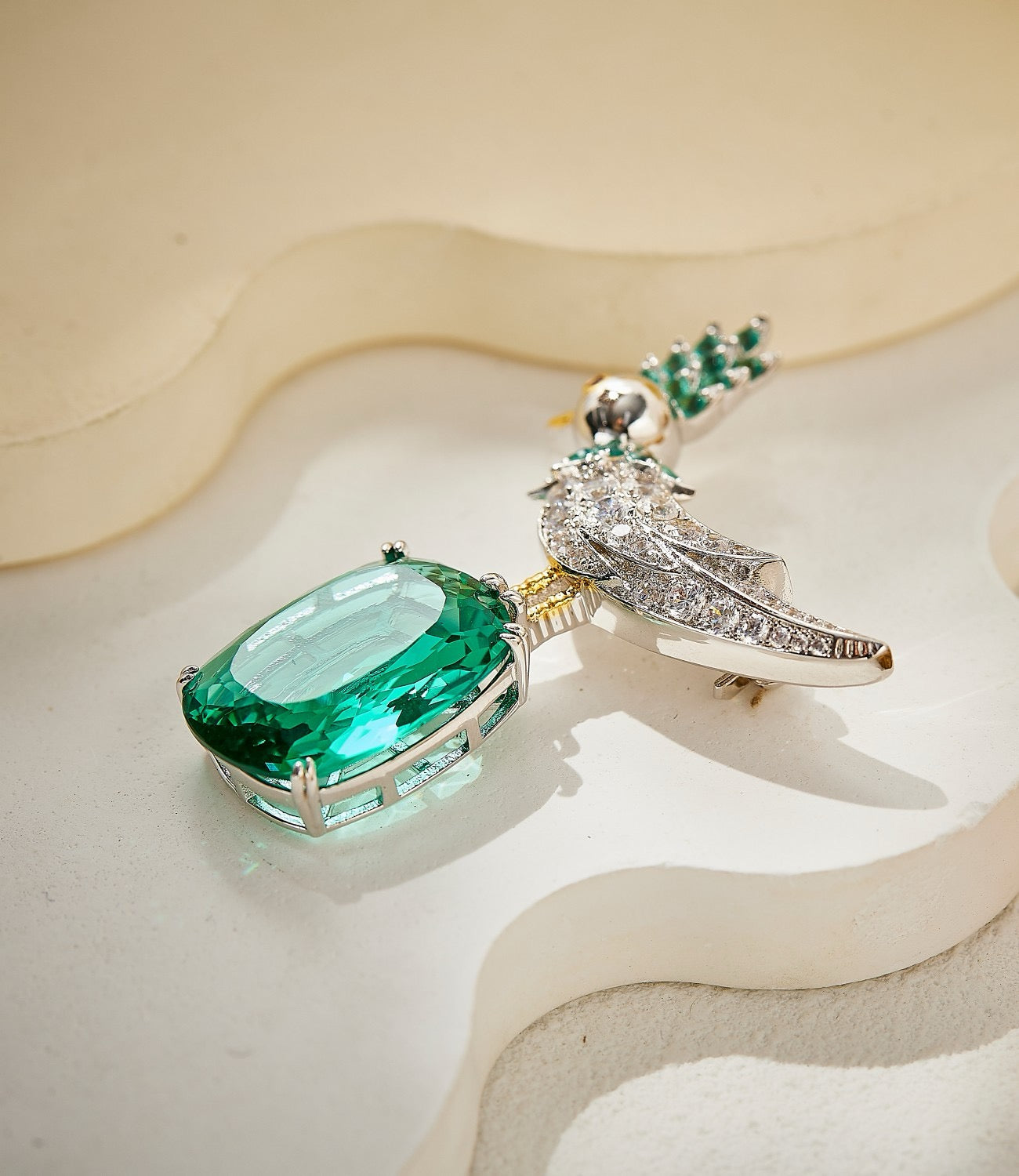 Emerald Flight Gemstone Brooch