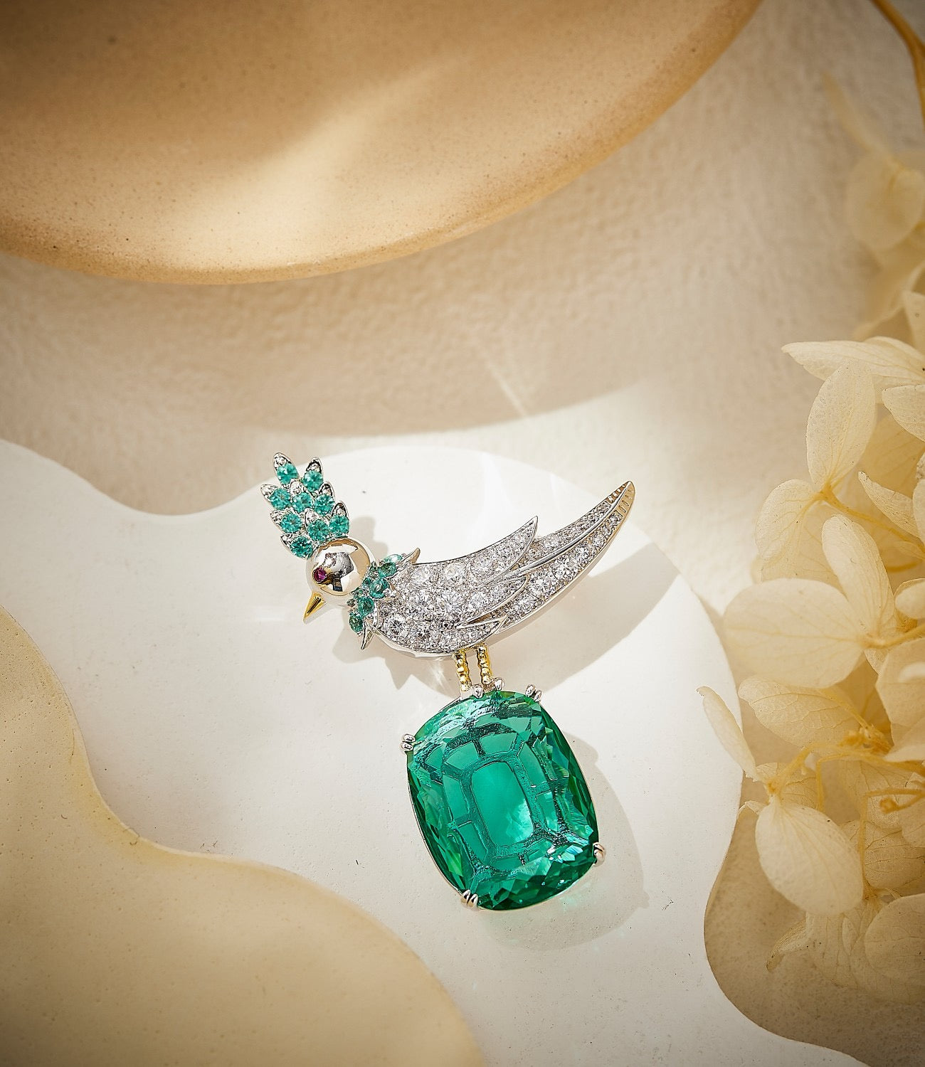 Emerald Flight Gemstone Brooch