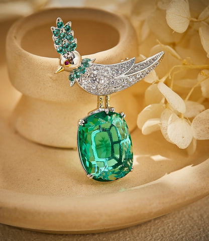 Emerald Flight Gemstone Brooch