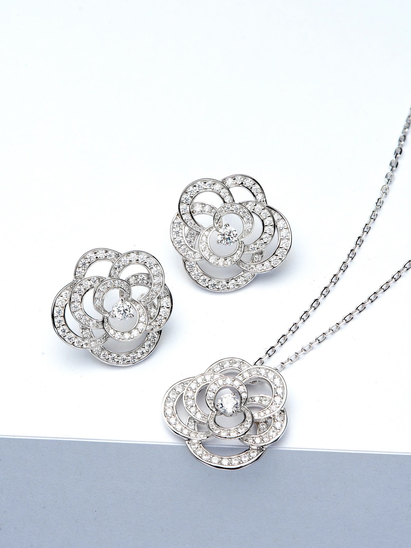 Blossom Radiance Simulated Diamond Pendant, Earrings Set